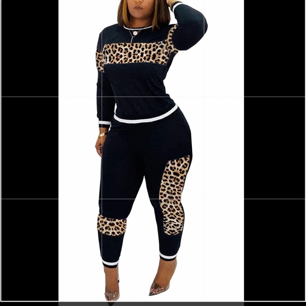 COPY - Casual leopard print long sleeve two piece outfit